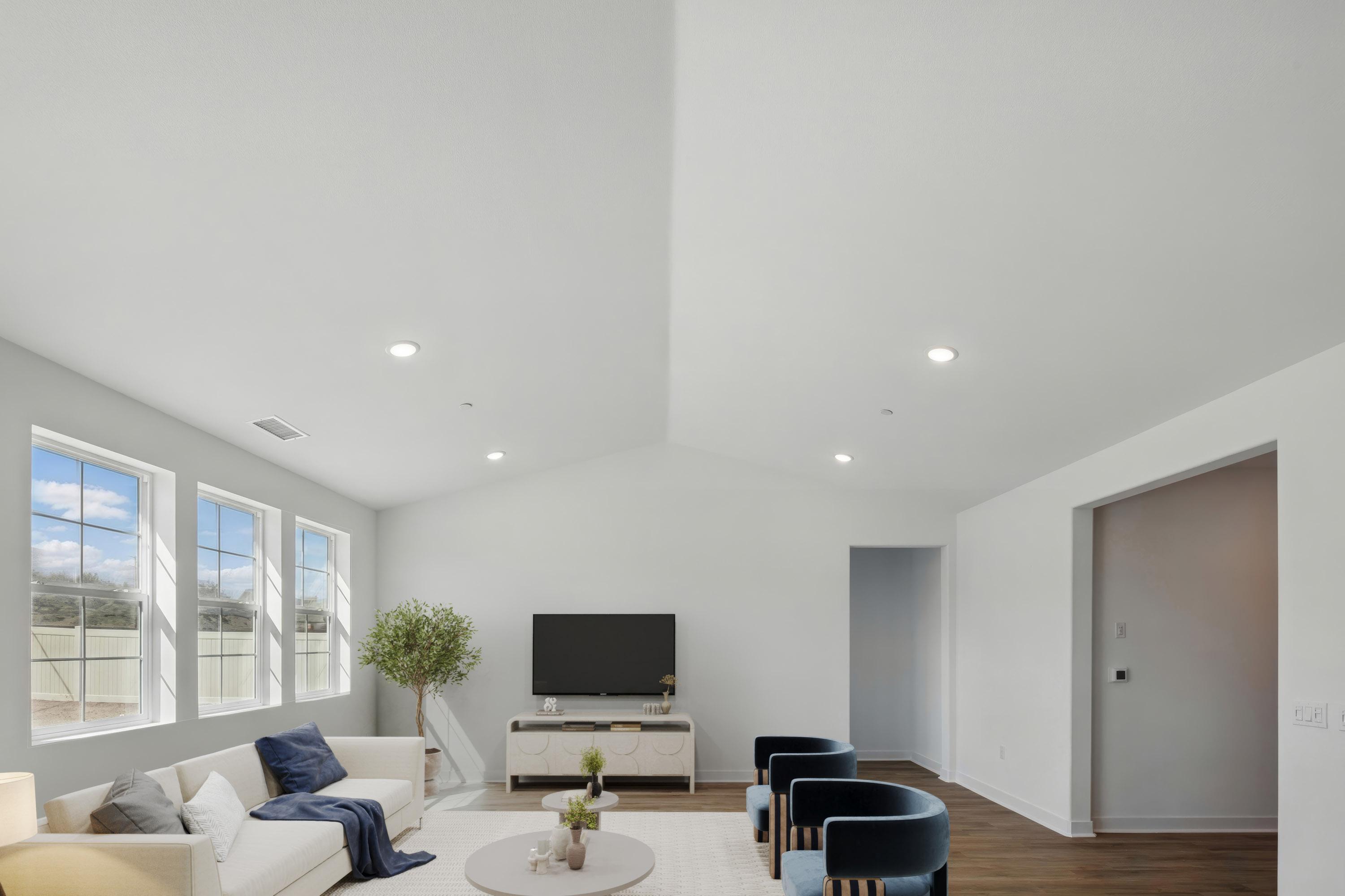 Great room with vaulted ceiling