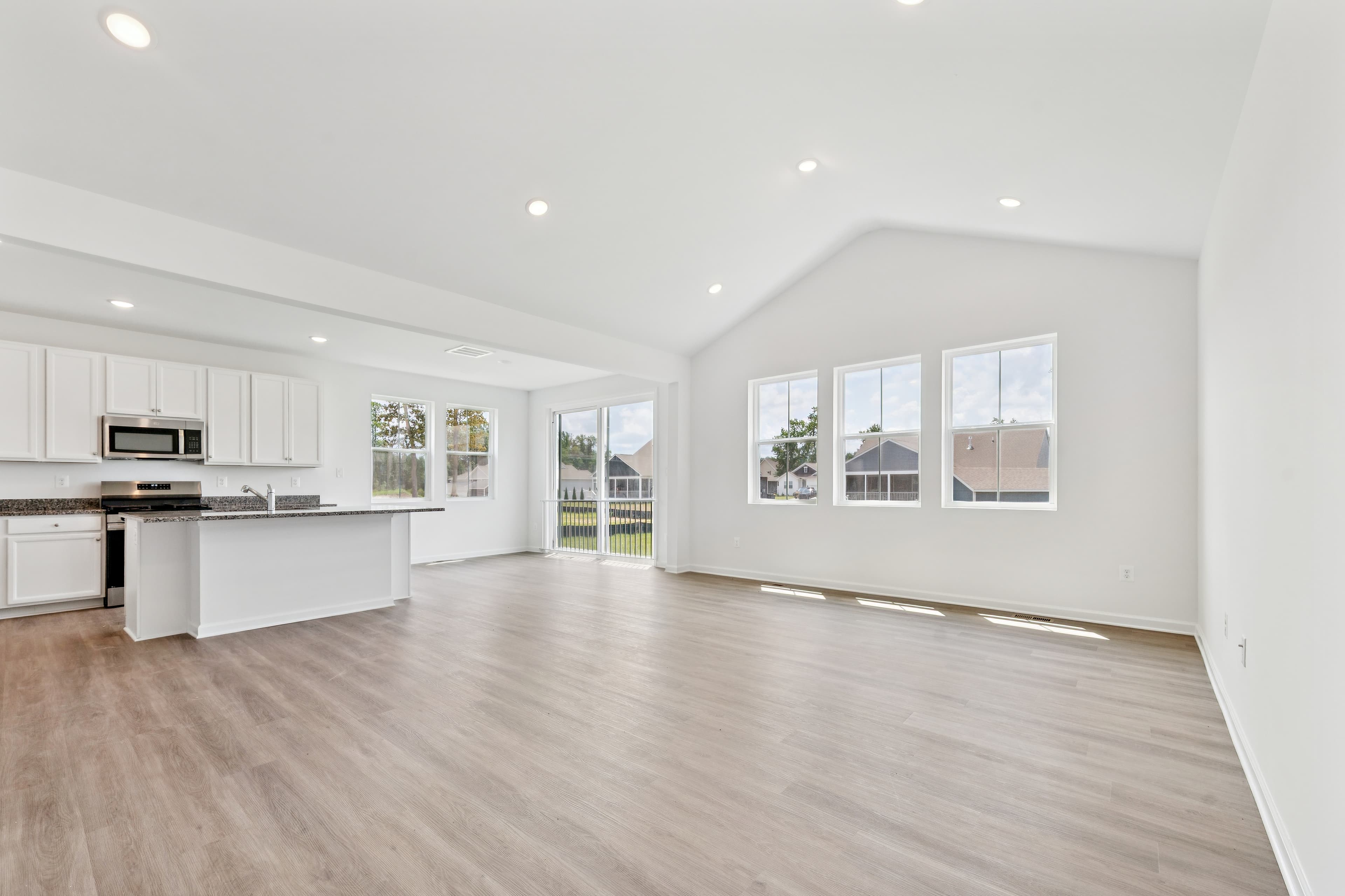 Great room with soaring vaulted ceiling