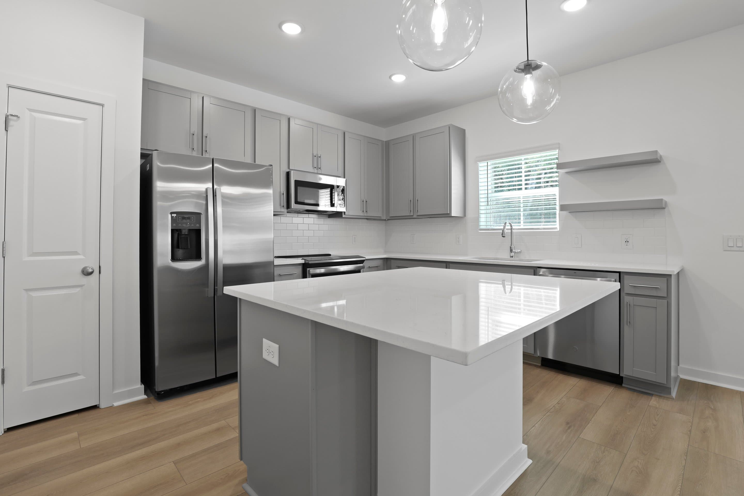 Kitchen with stylish floating shelves