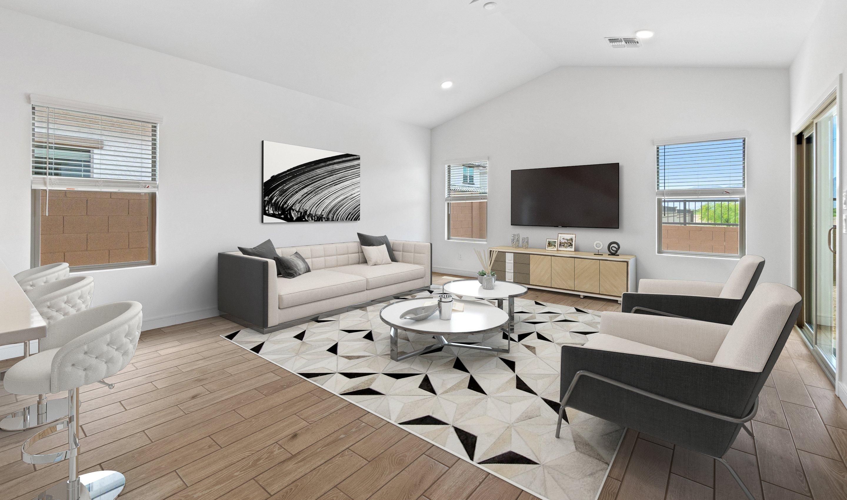 Great room with vaulted ceiling