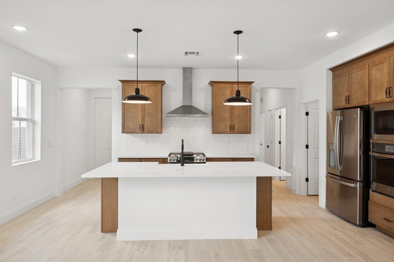 Kitchen with pendant lighting