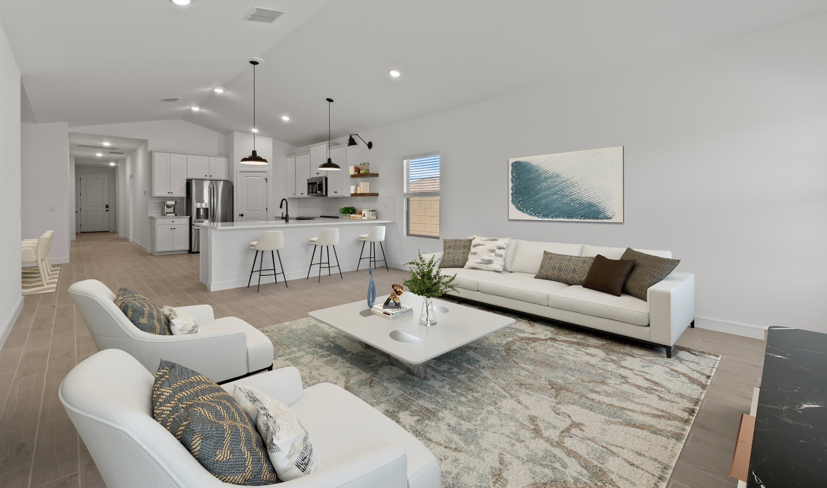 Great room with vaulted ceiling