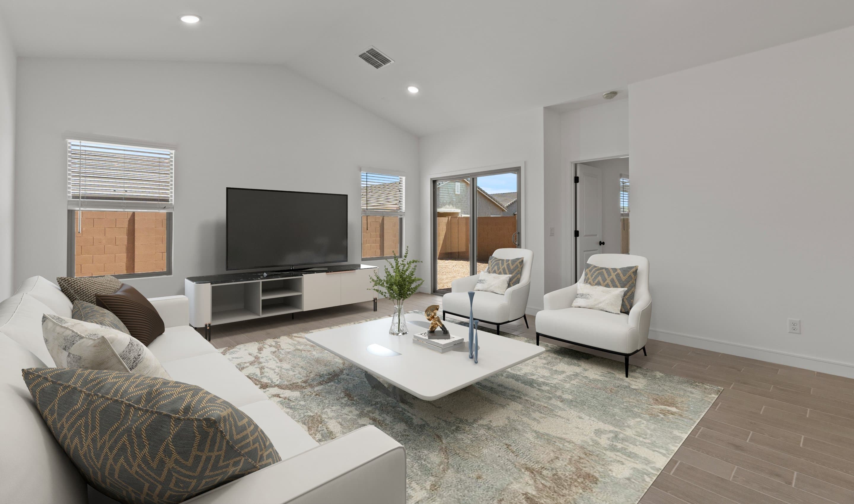 Great room with vaulted ceiling