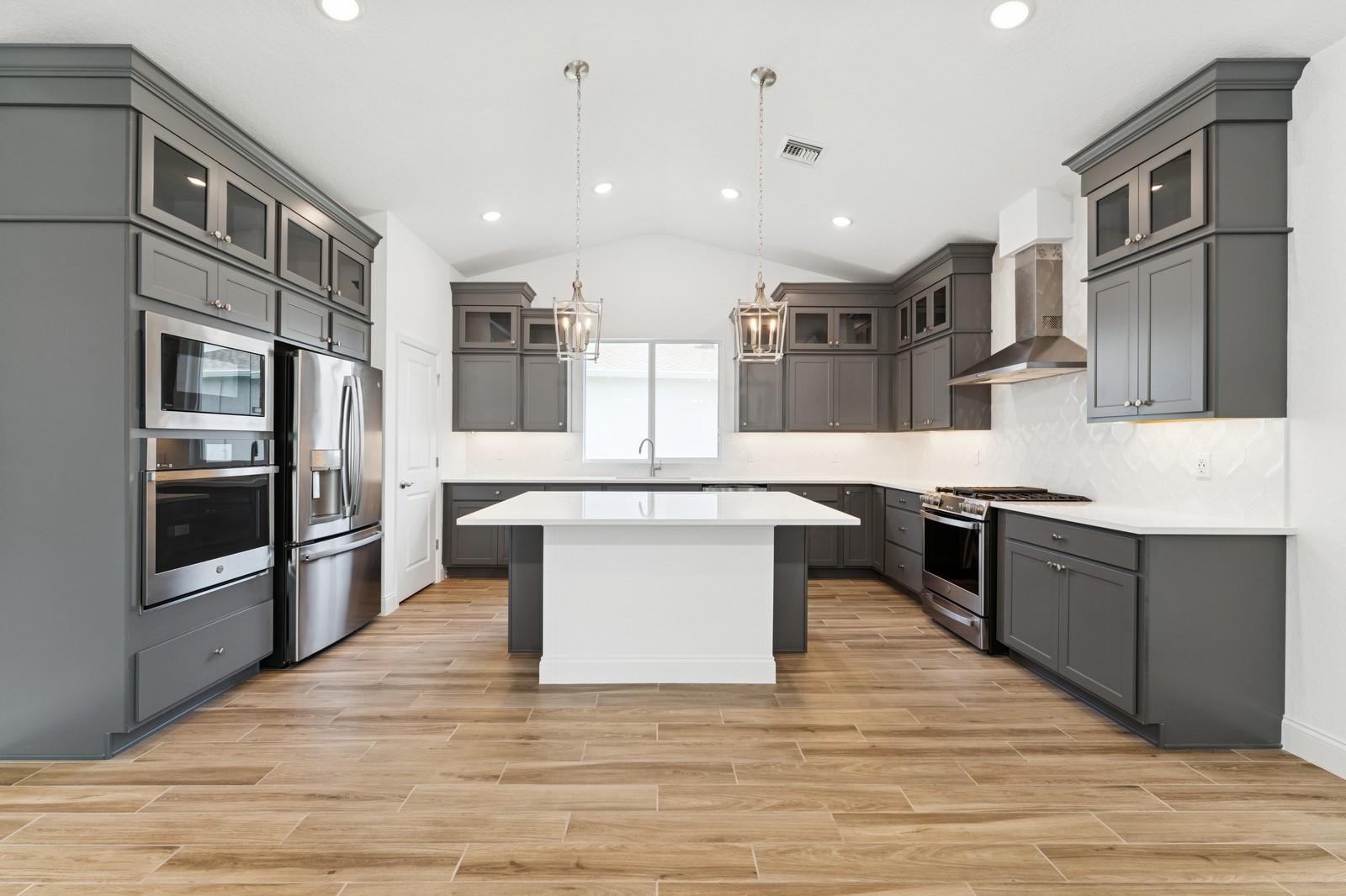 Kitchen with pendant lights