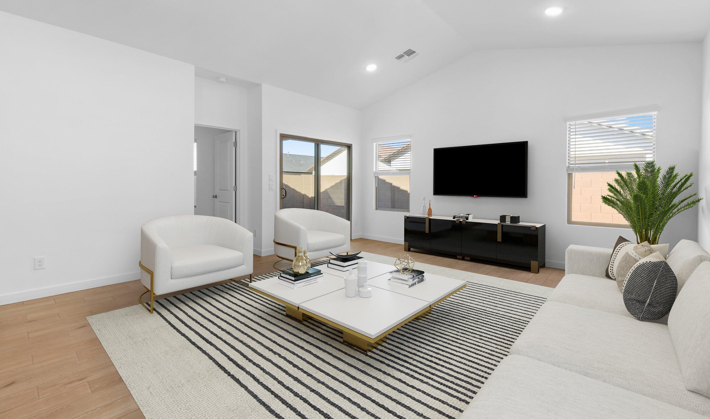 Great room with vaulted ceiling