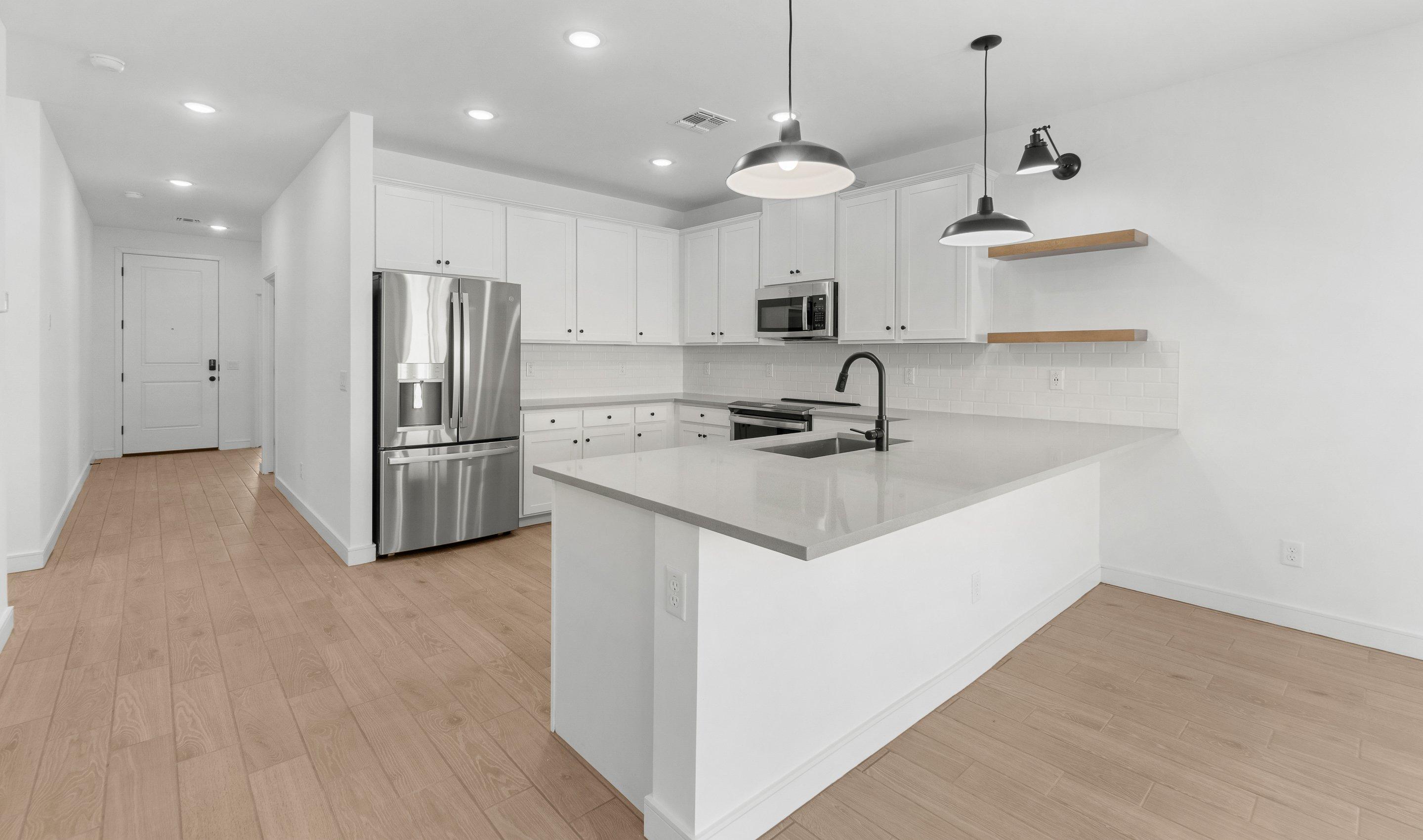 Kitchen with pendant lights