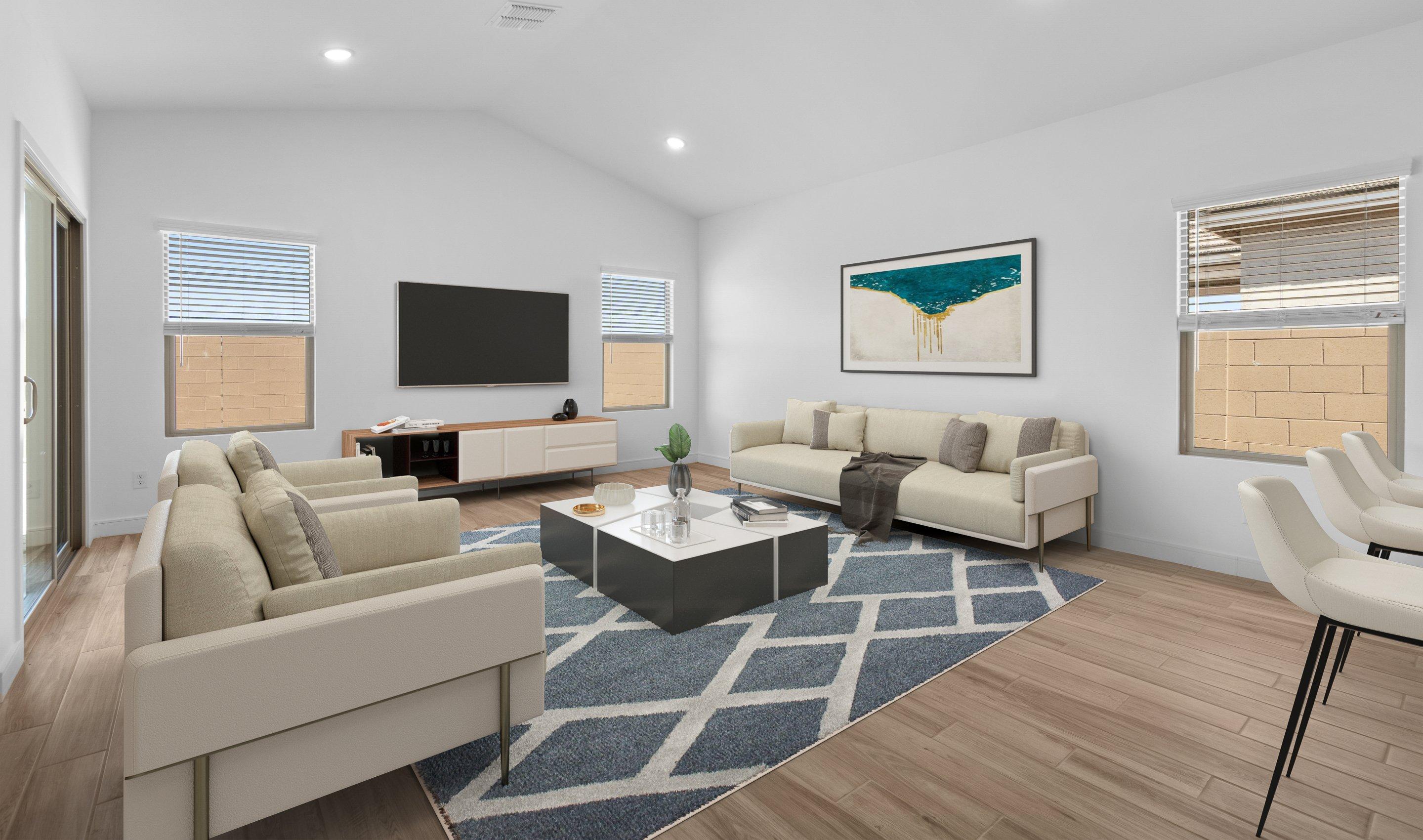 Great room with vaulted ceiling