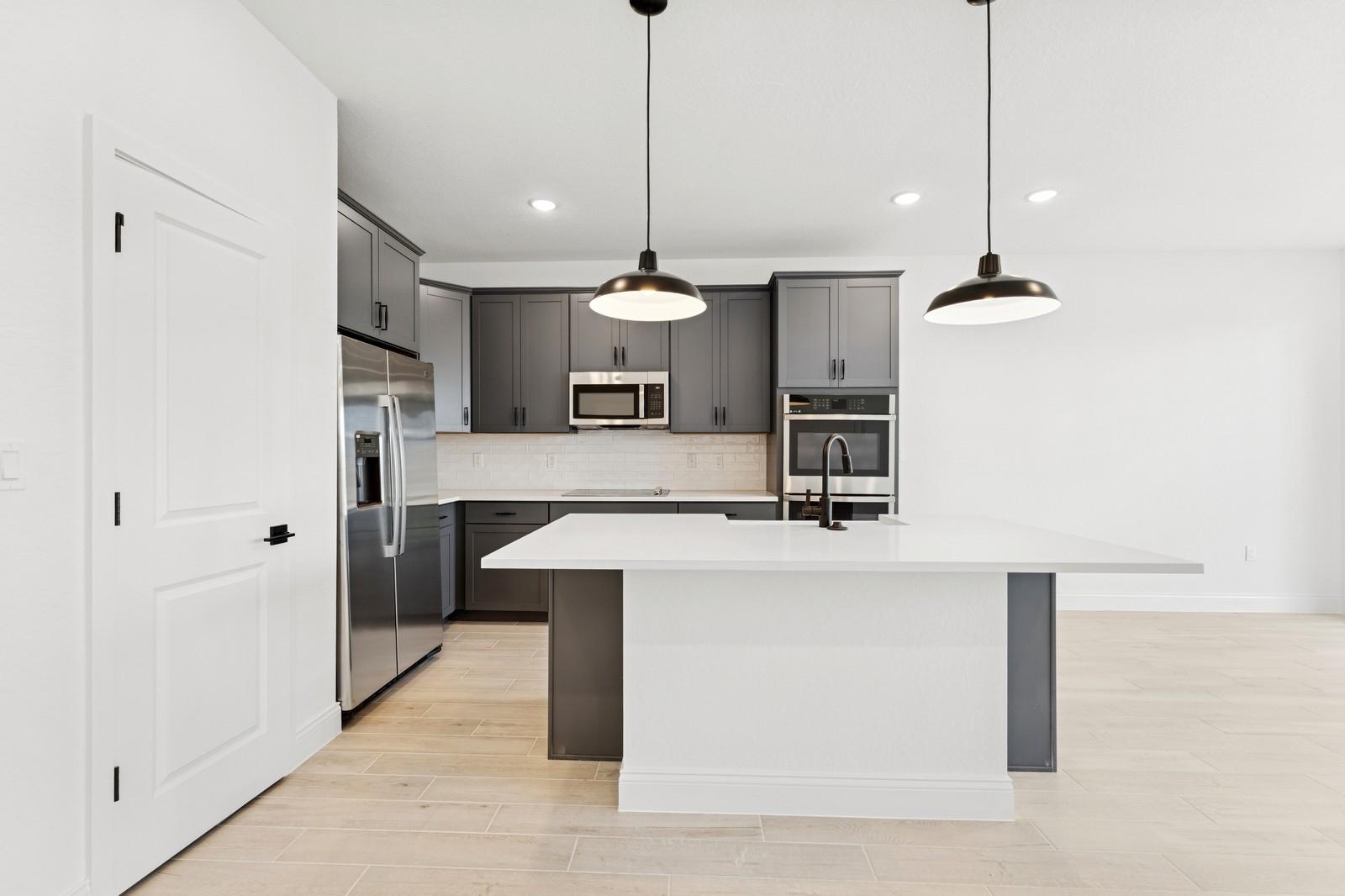 Kitchen with pendant lighting
