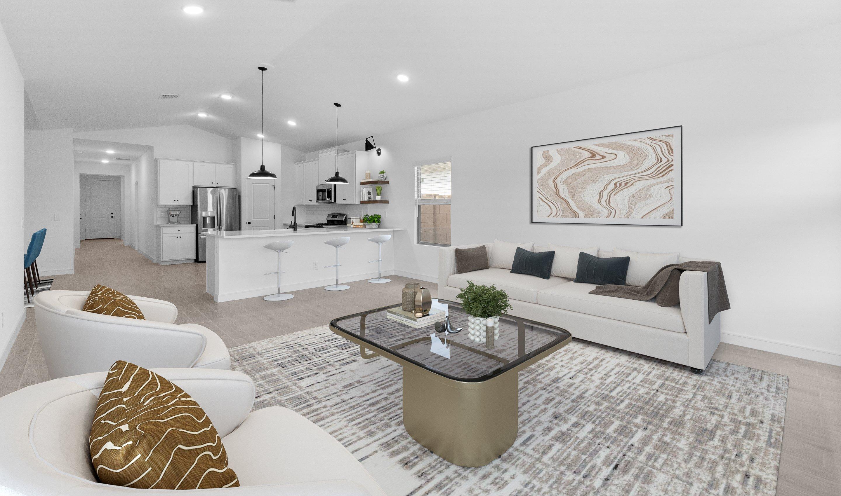 Great room with vaulted ceiling