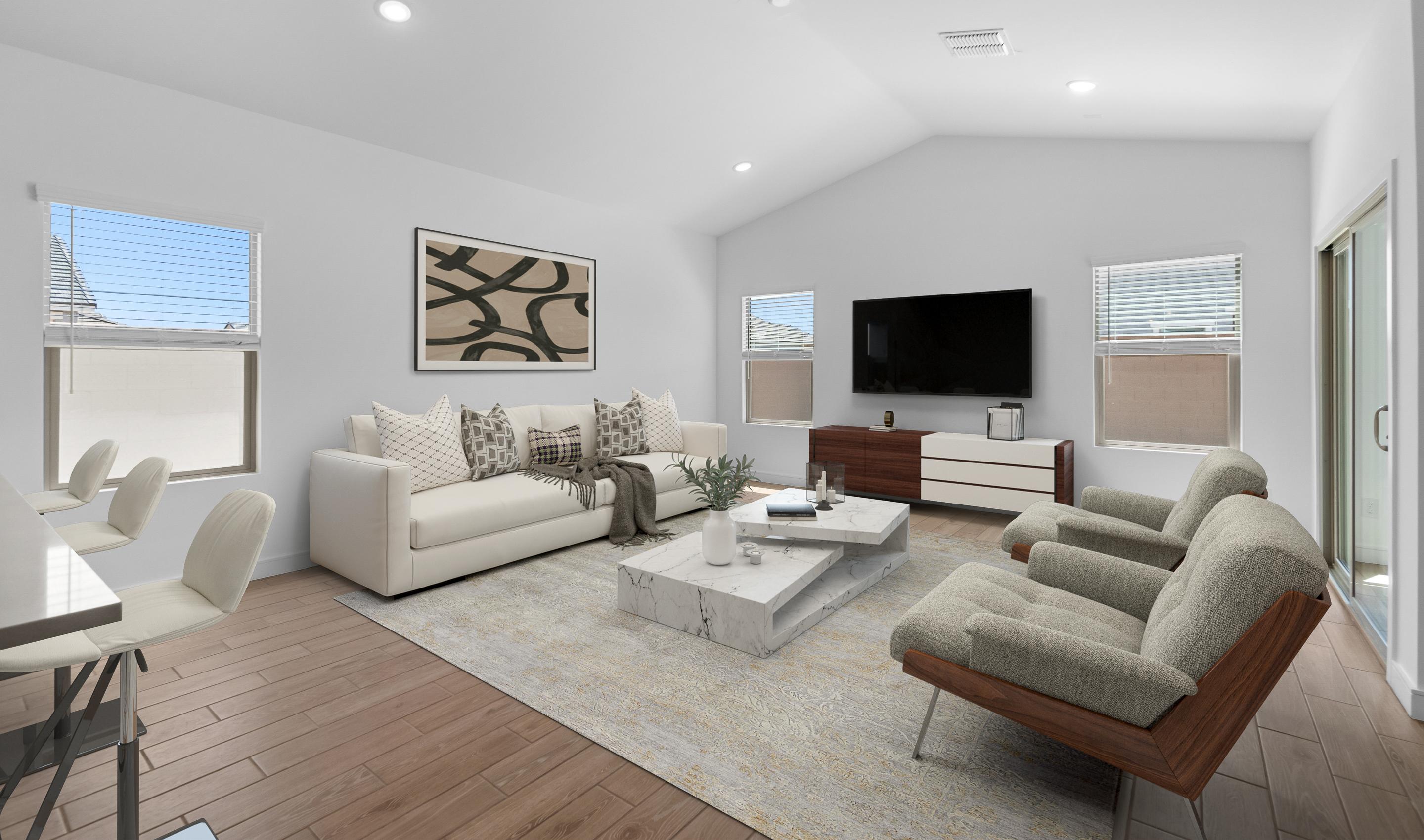 Great room with vaulted ceiling