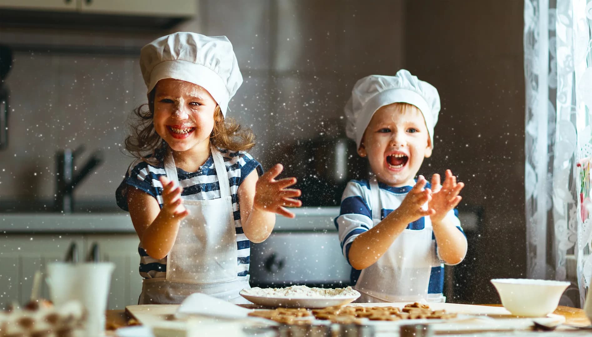 Children Baking at Home in Kitchen