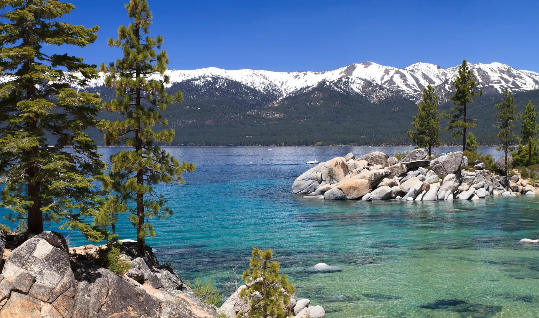 Lake Tahoe with Snowy Mountains