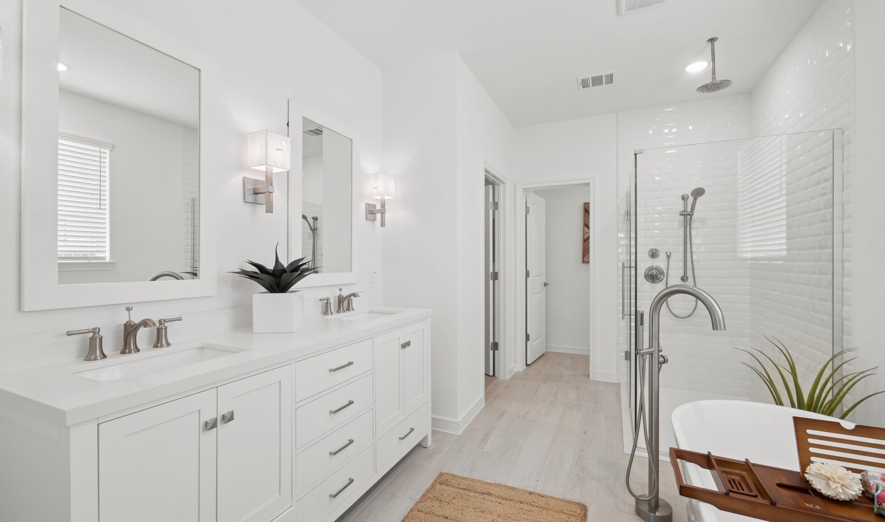 Primary bath with glass shower enclosure