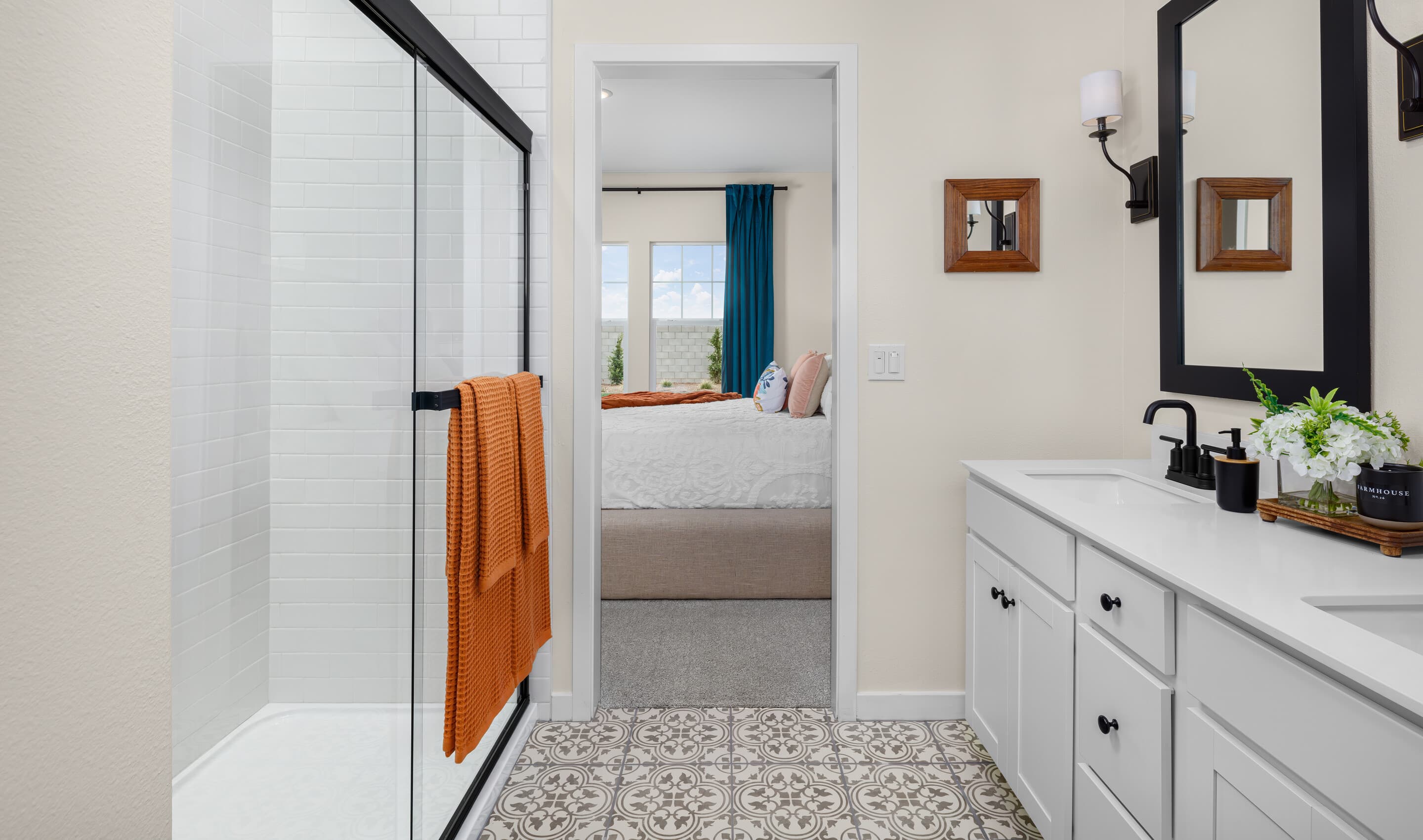 Glass shower enclosure in primary bath