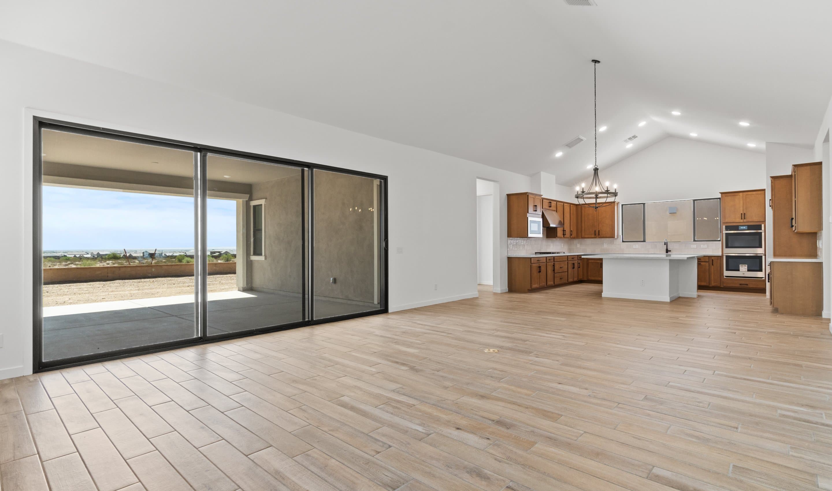 Great room with vaulted ceiling