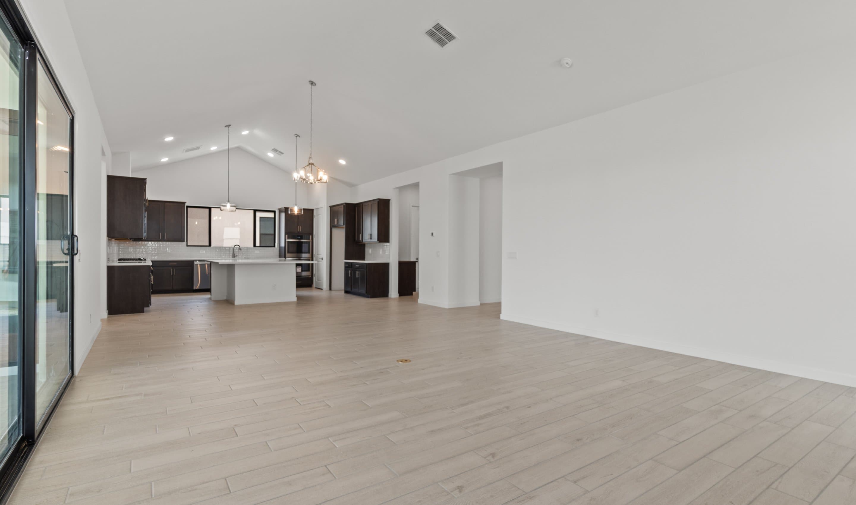 Great room with vaulted ceiling