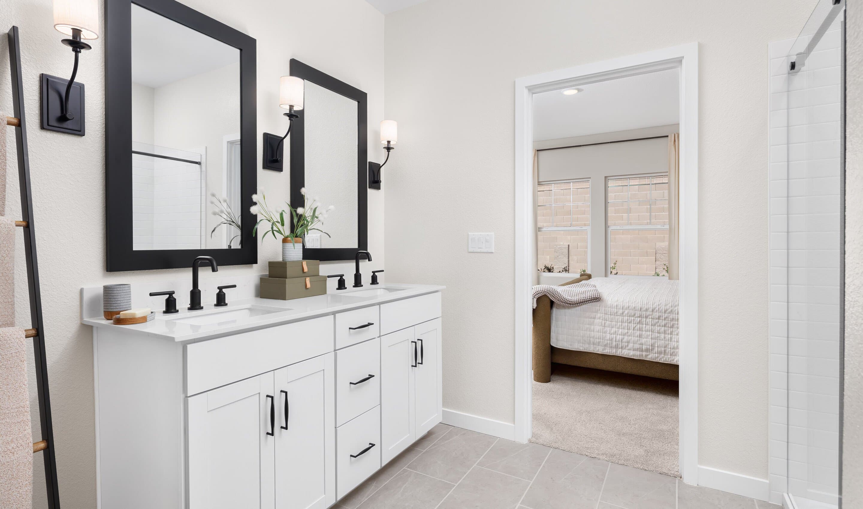 Primary bath with matte black accents