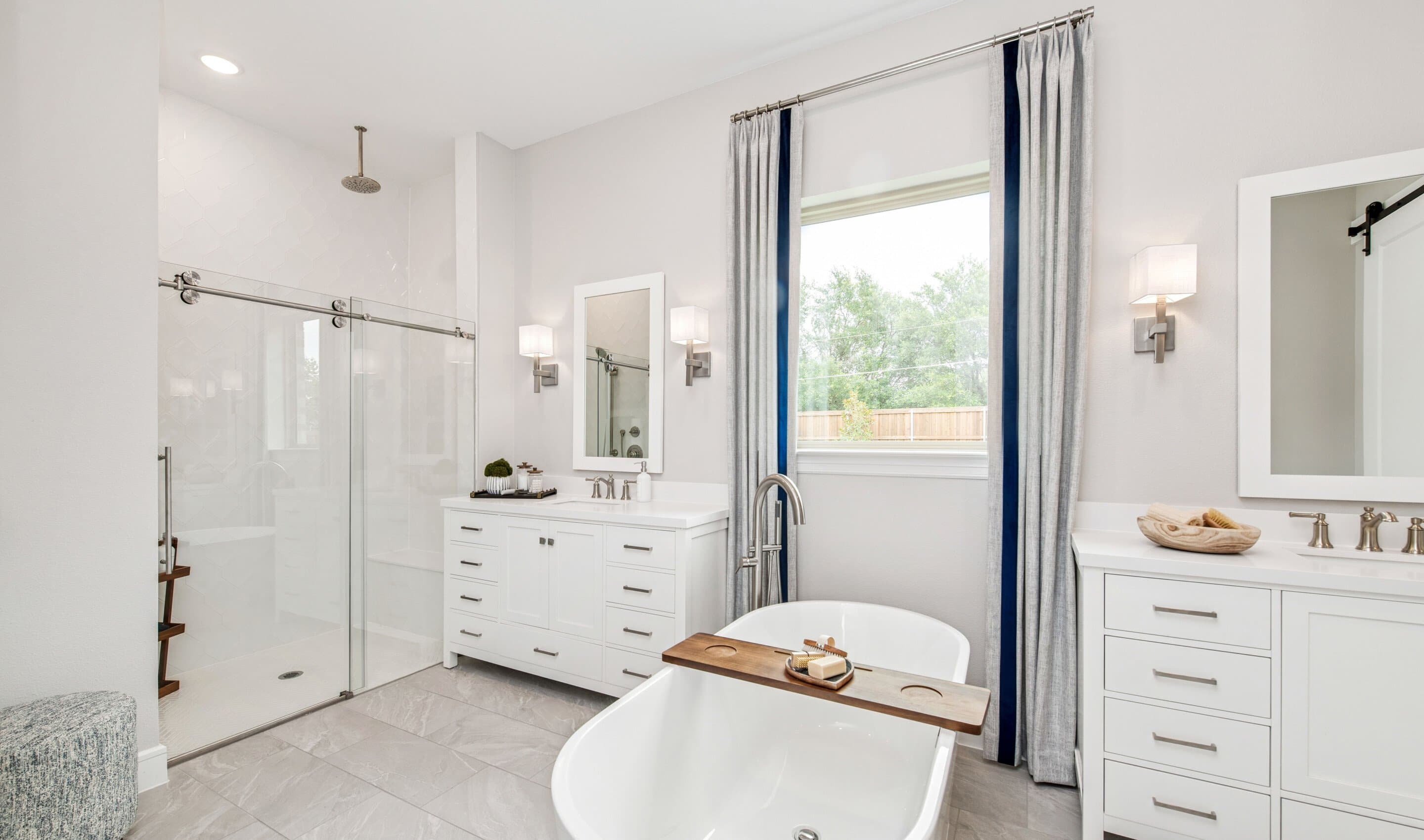 Primary bath with glass shower enclosure