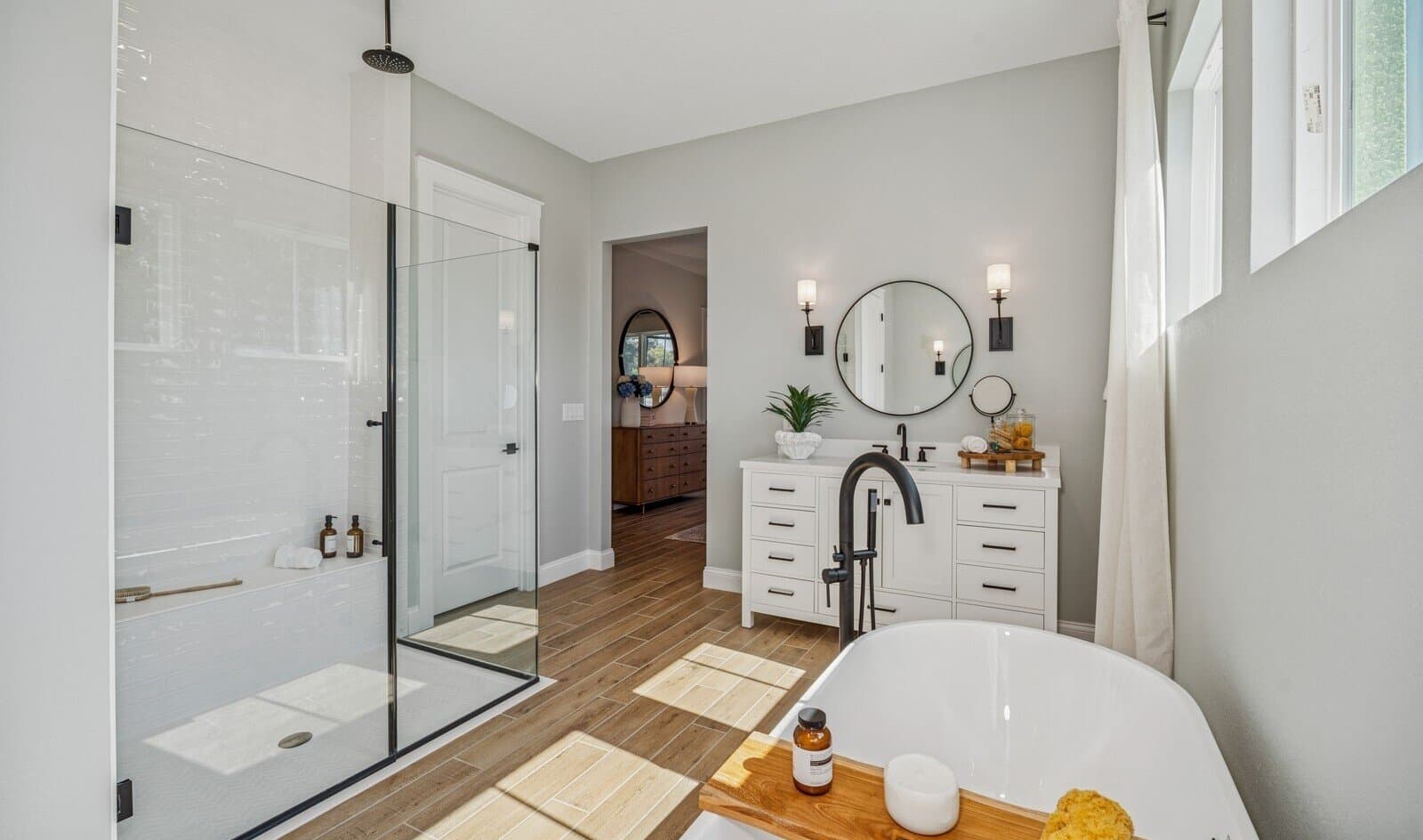 Primary bath with glass shower enclosure