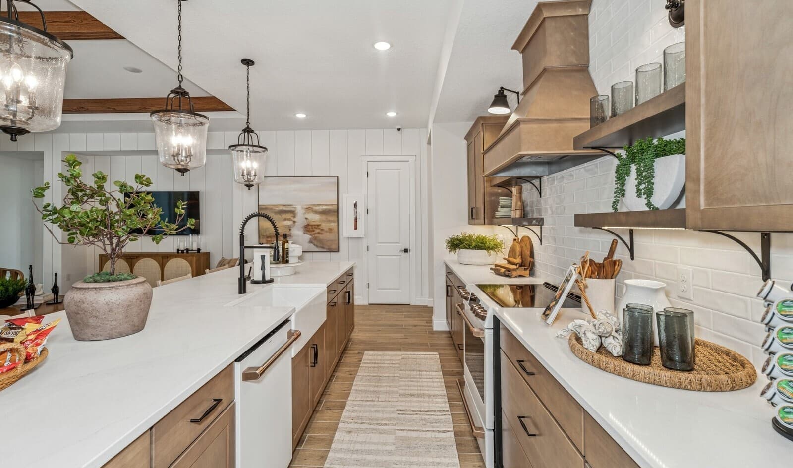 Kitchen with stylish floating shelves