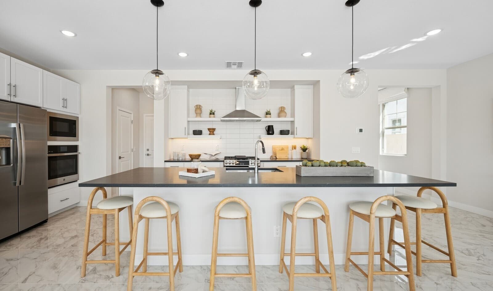 Kitchen with pendant lighting and spacious island